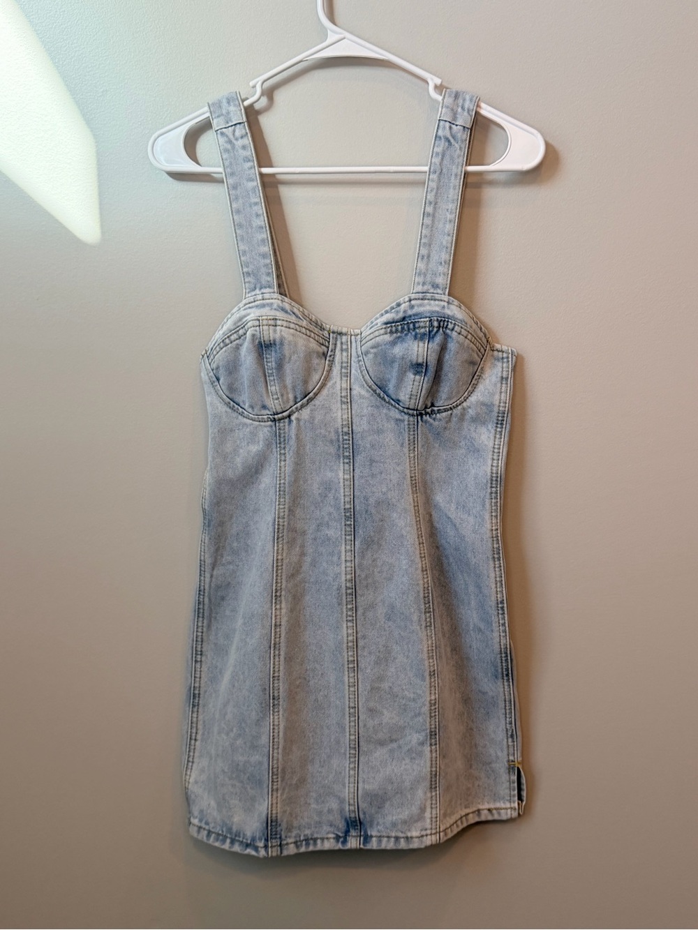 LULUS 1980s Light Washed Denim Bustier Mini Dress back Zipper Size Small